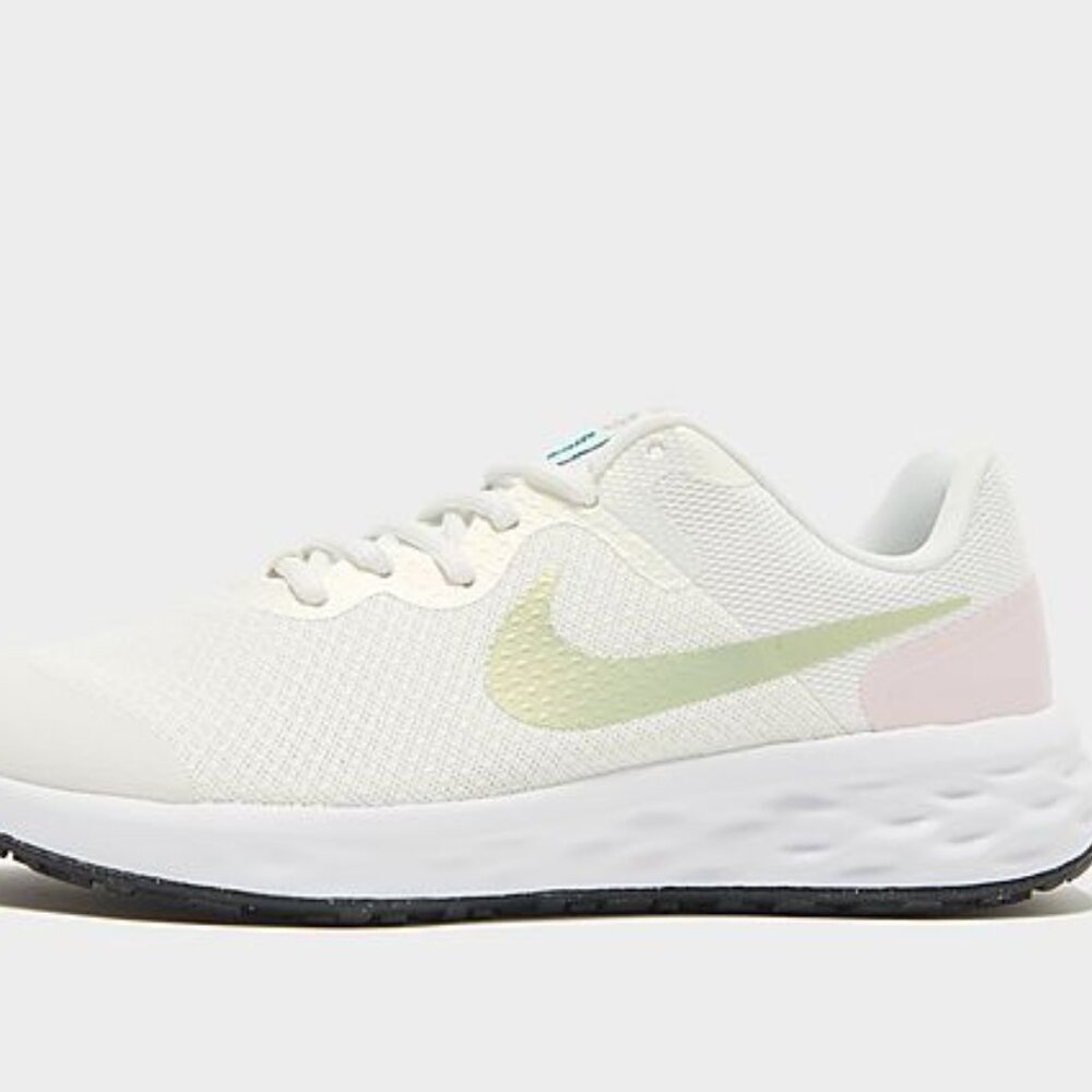 Nike Big Kid Revolution 6 Sustainable Running Shoes in White/Pink/Green